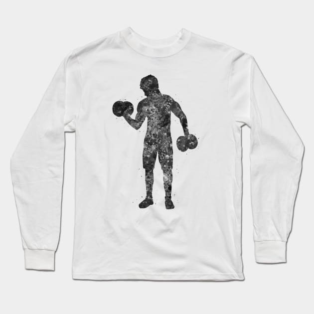 Weightlifter man black and white Long Sleeve T-Shirt by Yahya Art